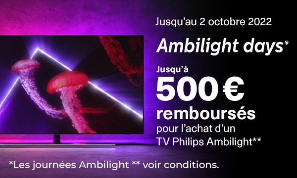 Sélection TV Philips Ambilight UHD 4K : 50% de votre barre de son remboursés